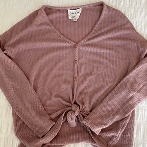 Pink knit tie-front sweater, size XS